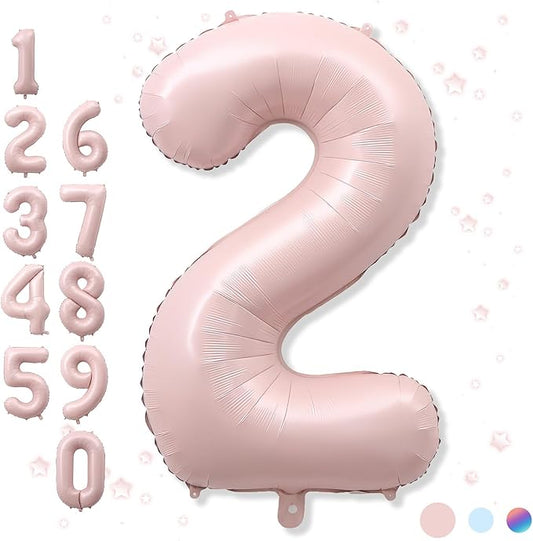 40 Inch 2 Balloon Number, Large Dusty Baby Pink Foil Number 2 Balloons Birthday Party Decor, Light Blush Matte Pink Mylar Helium Self Inflating Two Balloon for Girl 2nd Birthday Baby Shower Decoration