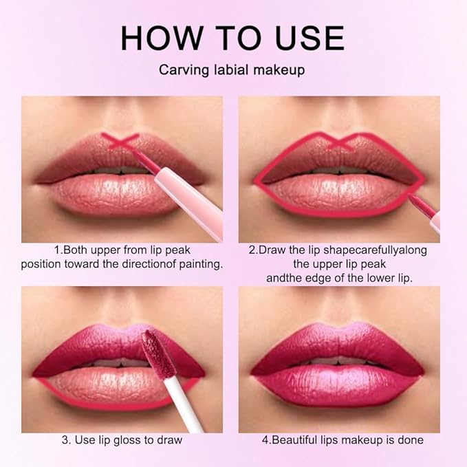 evpct Rose Red Metallic Glitter Lip Liner and Lipstick Combo Lip Gloss Stain Set Makeup for Women Long Lasting Waterproof 24, Non Stick Cup Metal Shine Shimmer Iridescent Liquid Lipstick 25