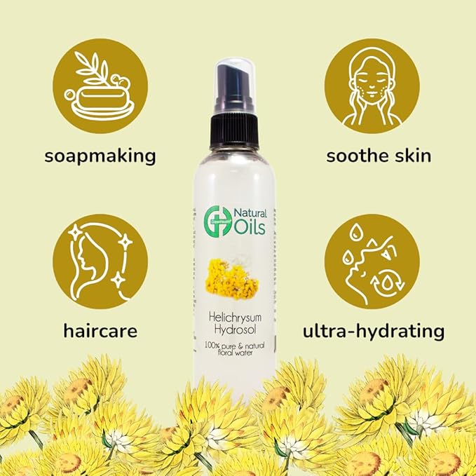 GreenHealth Helichrysum Hydrosol (Floral Water) - 4 fl oz Plastic Bottle w/Black Spray Cap
