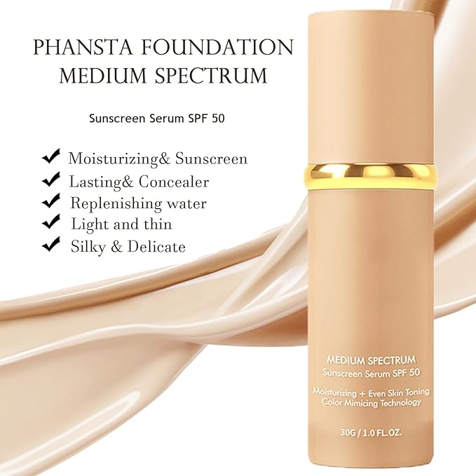 4-in-1 Color-Changing Foundation Liquid with SPF50 Sunscreen, Concealing & Moisturizing & Long-Lasting, Waterproof and Smudge-Proof, Lightweight Application, Suitable for All Skin Types