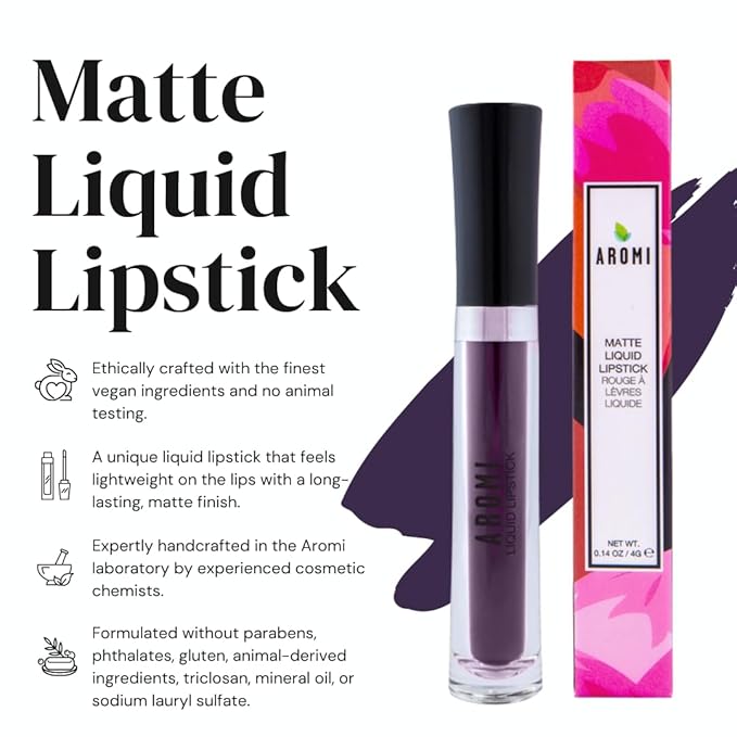 Aromi Matte Liquid Lipstick | Black Plum, Dark Lip Color, Vegan, Cruelty-free, Long-lasting, Opaque, Waterproof, Gluten Free (Gothic Plum)