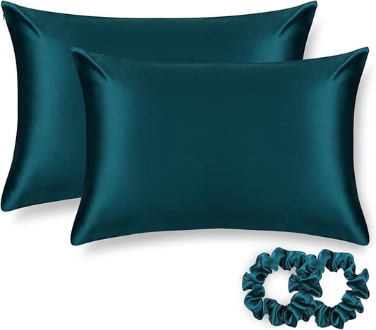 ALASKA BEAR Silk Pillowcase for Hair and Skin, Set of 2 Pure Genuine 22 Momme Mulberry Silk Pillow Cases Standard Size for Bliss Sleep Better Than Poly Satin, Zipper Closure(2pc,Teal Sapphire)