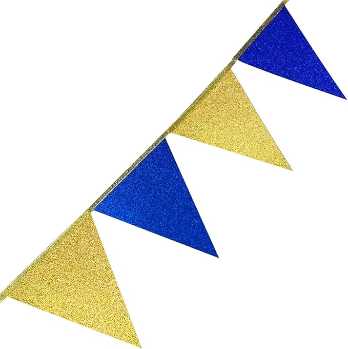 Royal Blue Gold Party Decorations Pennant Banner Flag Glitter Navy Blue and Gold Triangle Hanging Bunting for Birthday Graduation Bridal Shower Wedding Bachelorette Nautical Ahoy Achor Party Supplies