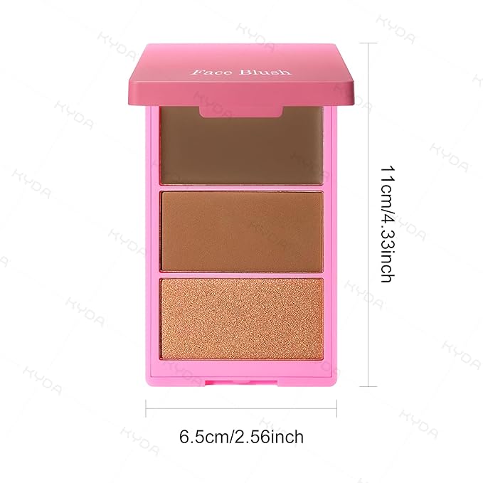 KYDA 3 Colors Blush Palette, All-In-One Face Maleup Palette, Matte Cheek Blusher Makeup, Multi-Finish Shimmery Blusher, Blendable Blush Highlighter Powder,06