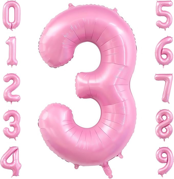 Pastel Pink 3 Balloon Number,40 Inch Light Pink 3 Balloons Large Helium Foil Mylar Number 3 Balloon for Birthday Party Anniversary Decorations