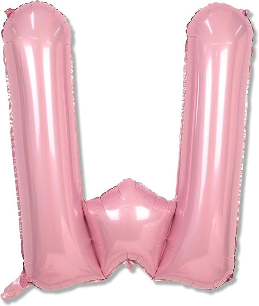 Pastel Pink W Balloon, 40 Inch Giant Baby Pink Mylar Helium Foil Letter W for Girls, Self Inflating Alphabet W Birthday Balloon for Women Anniversary Baby Shower Princess Party Decorations Supplies