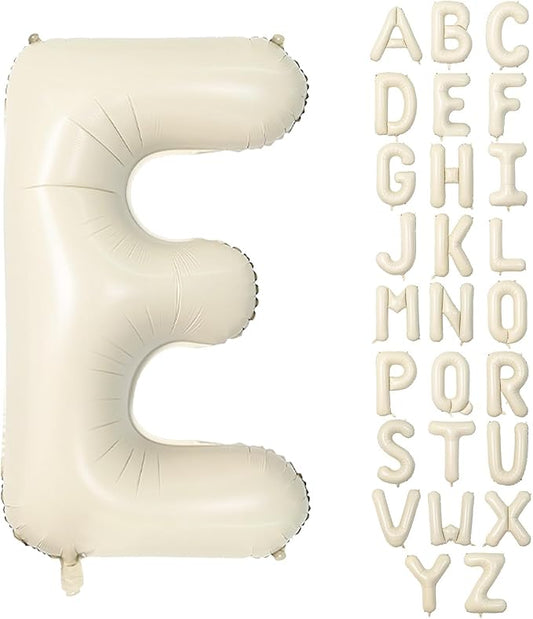 40 Inch Letter Balloons E, Big Custom A-Z Alphabet Foil Name Balloon Cream White, Self Inflating Beige Customize Helium Balloon Letters E for Women Girls Birthday Bride Baby Shower Party Decorations
