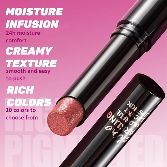 Brown Metallic Lipstick for Women,Lightweight Comfortable Non-Drying Shimmer Frosted Lipstick,Glitter Lip Gloss Stain Long Lasting Waterproof Smudge Proof 24 Hour Full Coverage Lip Makeup,Vegan