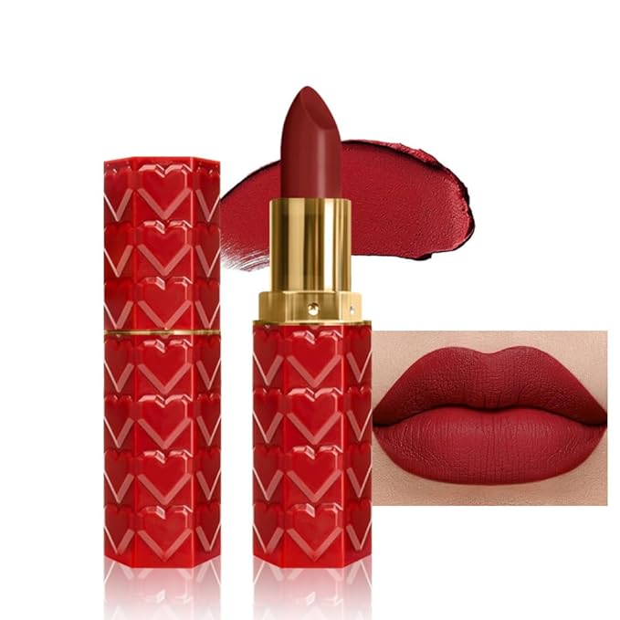 evpct 1Pcs Dark Deep Red Lipstick, Silky Velvet Matte Lipstick Pack Sets for Women, Long Lasting Smudge Proof Lipstick Lip Stain Makeup Kit matte lipstick 24 hours original R06