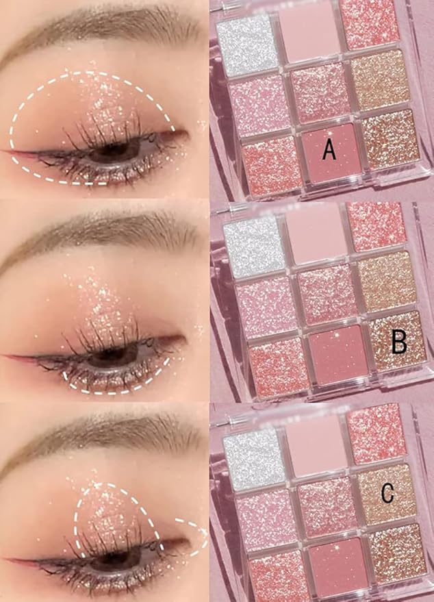 Kayswang 9 colors glitter eyeshadow palette makeup palette matte high pigment color cream texture natural eye shadow powder eye shadow palette in autumn winter long lasting waterproof (pink+orange)