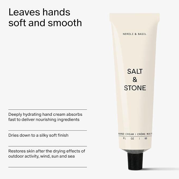 Salt & Stone Hand Cream for Women & Men | Neroli & Basil | Hydrates, Nourishes & Softens Skin | Restores Dry Cracked Hands | Fast-Absorbing | Cruelty-Free & Vegan (2 fl oz)
