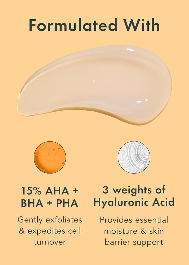 Rael Face Exfoliator, Miracle Clear – Exfoliating Serum with 15% AHA/BHA/PHA Complex and Hyaluronic Acid, Hydration, Korean Skin Care (1.7 fl oz)