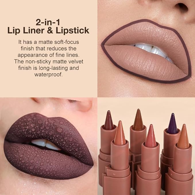 Deep Matte Crayon Lip Liner Lipstick Makeup, Precision Tip Matte Lip Crayon , Longwear Up To 24Hrs,Matt Lip Liner Make Up Smudge-Proof Lip Contour Waterproof for Women (Coffee Bean, Regular)