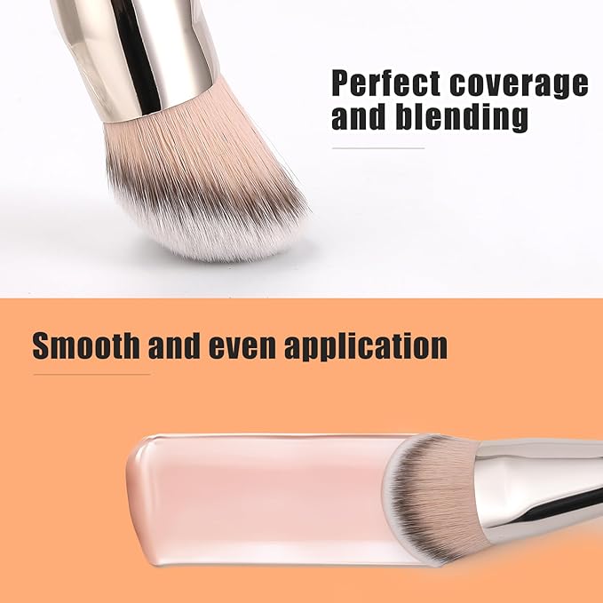 TEOYALL Flat Angled Foundation Brush, Large Dense Synthetic Bristles Kabuki Brush for Base Makeup with Liquid Cream Powder