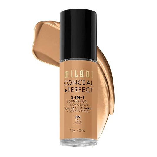 Milani Conceal + Perfect 2-in-1 Foundation + Concealer for a Flawless Complexion, Under Eye Corrector, Cover Redness and Imperfections, Waterproof and Sweatproof - Tan
