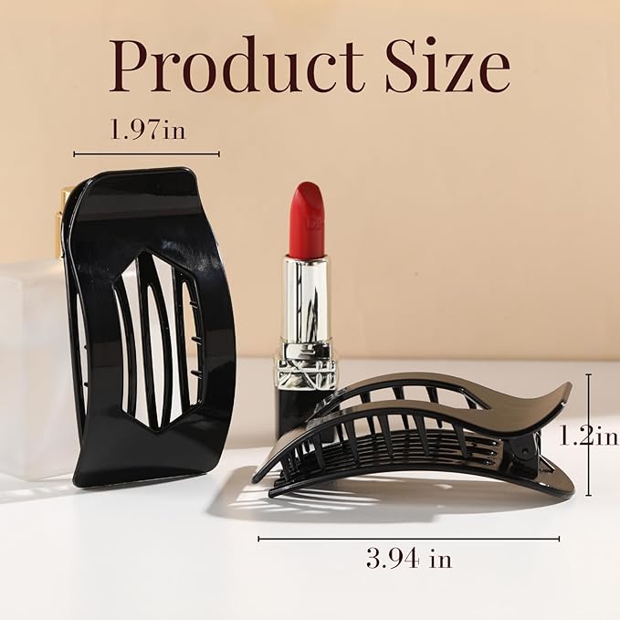 8 Pack Black White Flat Hair Clips for Women – Large Glossy Rectangle No-Slip Claw Clips for Thick & Thin Hair, Strong Hold Square Hair Accessories