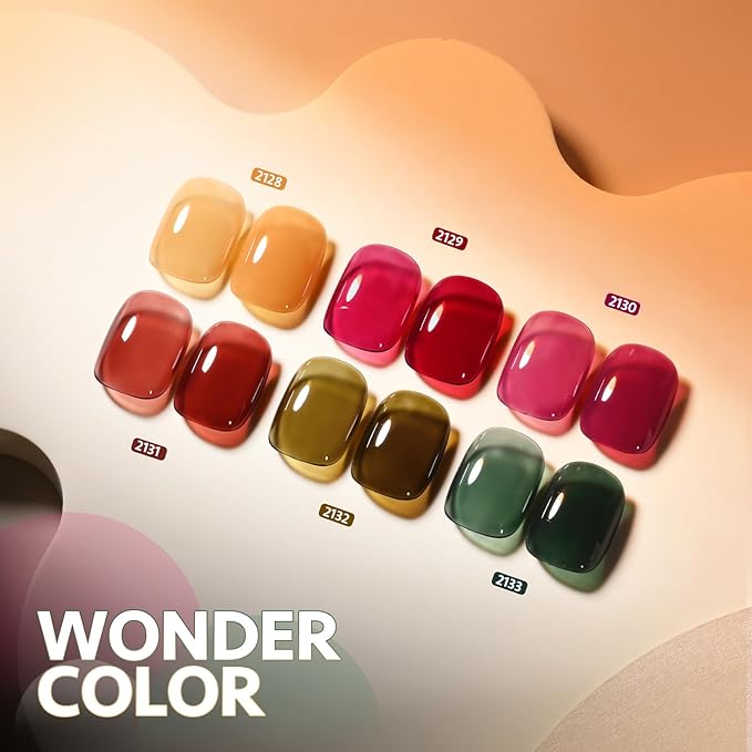 GAOY Wonder Color Gel Nail Polish, Jelly Red Green Brown Yellow Hot Pink Colors Sheer Gel Polish Kit for Salon Manicure and Nail Art DIY at Home