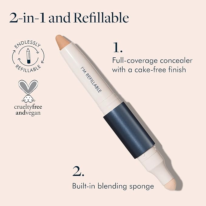 Trestique Concealer Crayon - Refillable Under Eye Concealer With Built-In Blending Sponge, Clean Beauty