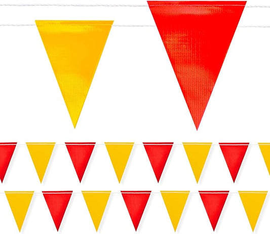 Safety Warning Pennant Banner Flags – Multipurpose OSHA High Visibility Colored Triangle Flags for Roadwork, Party and Hazard Areas(RED+YELLOW,45pcs,105FT)