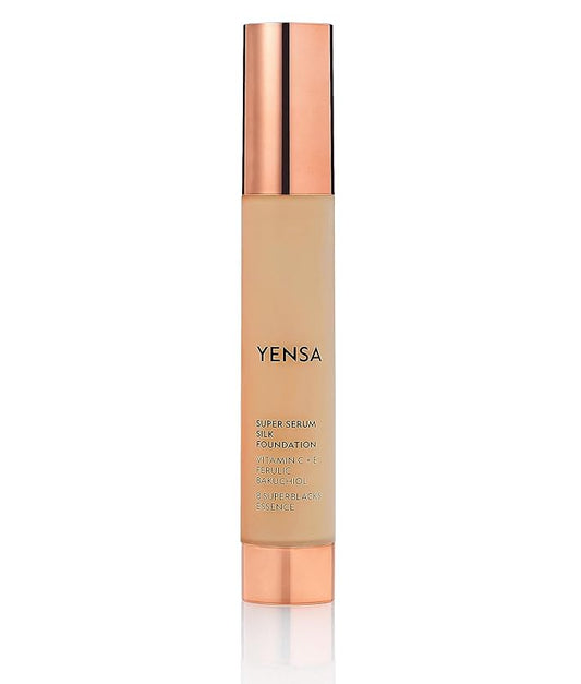YENSA Serum Foundation Makeup - Super Silk Full Coverage Foundation Enriched with Peptides, Vitamin C & Ferulic Acid to Help Reduce Fine Lines, Wrinkles & Dark Circles - Medium 1 (1 oz)