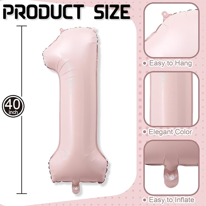 40'' 10 Balloon Number, Large Dusty Baby Pastel Pink Foil Number 10 Balloons Birthday Party Decor, Blush Light Matte Pink Helium Self Inflating Balloon for Girls 10th Birthday Anniversary Decorations