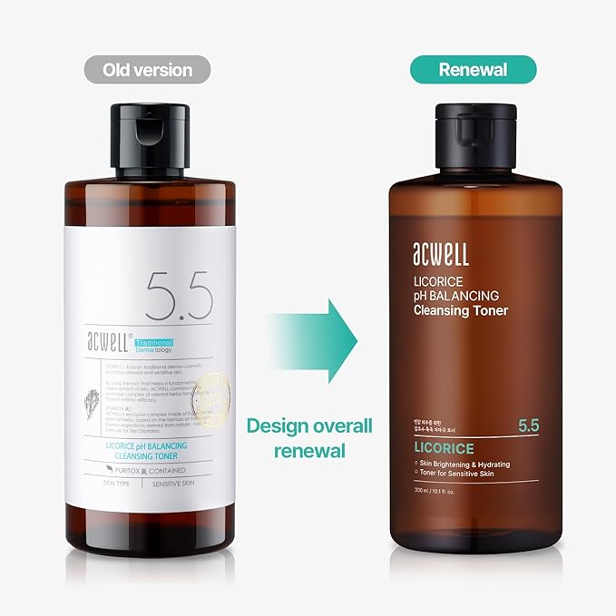 ACWELL Licorice pH Balancing Cleansing Toner 10.1 fl.oz. - PH5.5 Hydrating Makeup Cleansing Astringent - Skin Clearing, Reduce Pigmentation, Acne and Dark Spots