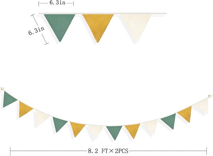 2 Sets of Yellow Green Nursery Garland Fabric Baby Banner 24Pcs Linen Triangle Pennant Flags Streamers for Baby Playroom Decor Kids Jungle Safari Golf Birthday Baby Shower Party Decorations