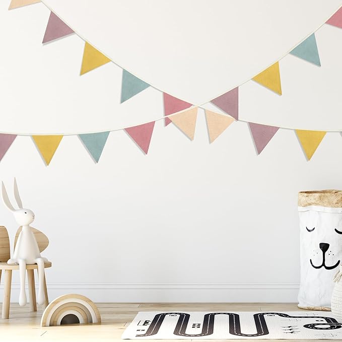 VitalCozy 17 ft Pennant Banner Flags, 2 Pcs Nursery Garland Triangle Bunting Flag Double Side Baby Banner for Boho Decor Baby Shower Birthday Wedding Party Event, Each 8.5 ft(Pastel Color)