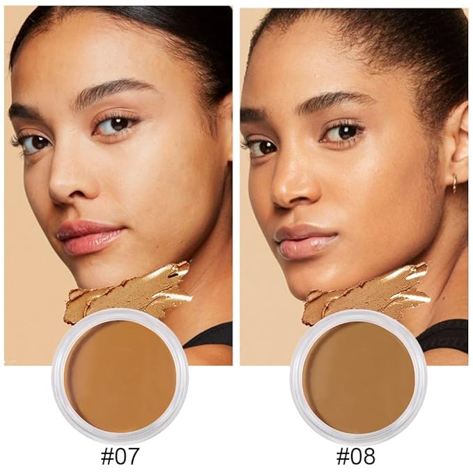Kaely 2Pcs Cream Pot Concealer Full Coverage Makeup Set, Under Eye Brightener Color Correcting Concealer for Dark Circles, Waterproof Foundation Palette with Brush, Corrector de ojeras, 07+08
