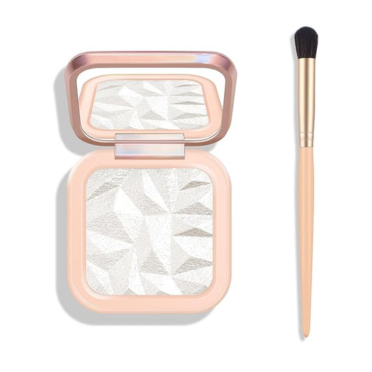 KYDA Face Highlighter Palette, High Glossy Pearl White Face Illuminator Palette, Natural Shimmer Smooth Baked Highlighter Makeup, Lasting Sparkling Baked Pressed Powder- PEARL