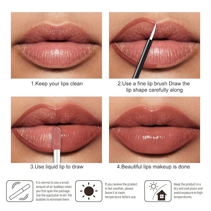 evpct Nude Shiny Longwear No-Budge Liquid Lip Color Lipstick Makeup, Highly Pigmented Color Instant Shine, Waterproof Long Lasting Lipstick for Women, Lip Stain Gloss with Lip Liner Brush, 09#