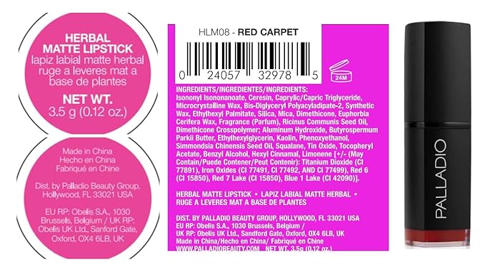 Palladio Herbal Matte Lipstick, Creamy and Full Coverage Long Lasting Matte Lipstick, Red Carpet