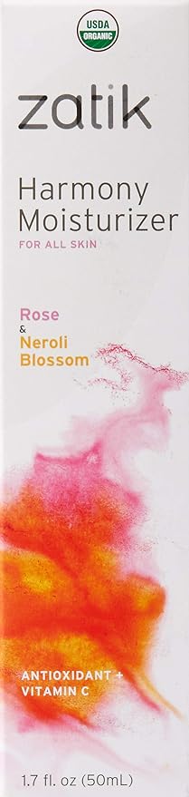 Zatik Naturals - Harmony Moisturizer with Rose and Neroli Blossom, USDA Organic, Vegan, Non GMO, Gluten Free, Soy Free, Alcohol Free, pH Balanced, Biodegradable, 1.7 fl oz 50ml