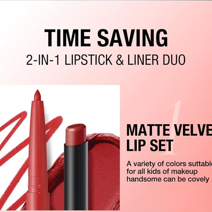 Lip Liner + Lipstick Set (12 Shades Available) -Matte Lipstick for Women, Silk Finish Hydration Lip Kit, Waterproof Smooth Creamy Texture, Bold to Nude Shades for Daily & Party Wear, Makeup Gift (08)