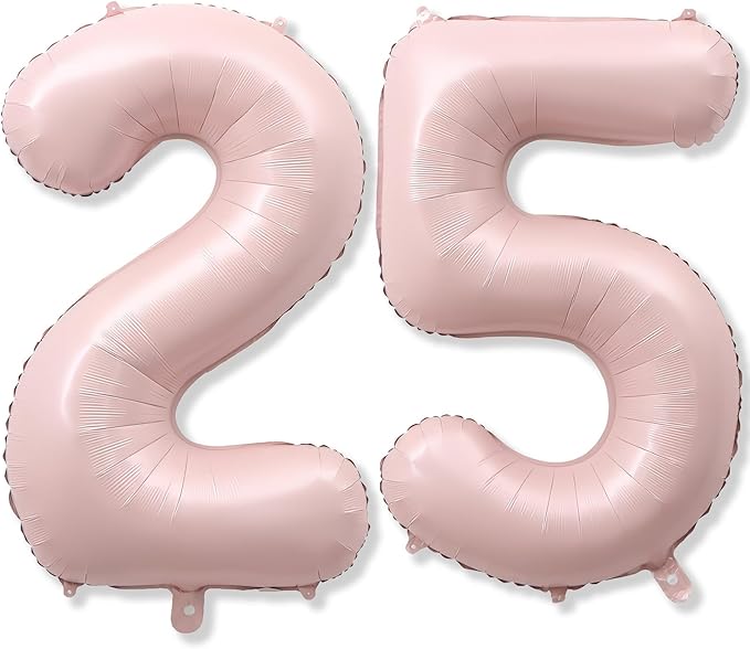 Pastel Pink 25 Balloon Number for Girls, 40'' Self Inflating Number 25 Balloons, Big Light Blush Pink Foil 2 & 5 Helium Balloon 25 for Women Boho Coquette 25th Birthday Party Graduation Decorations