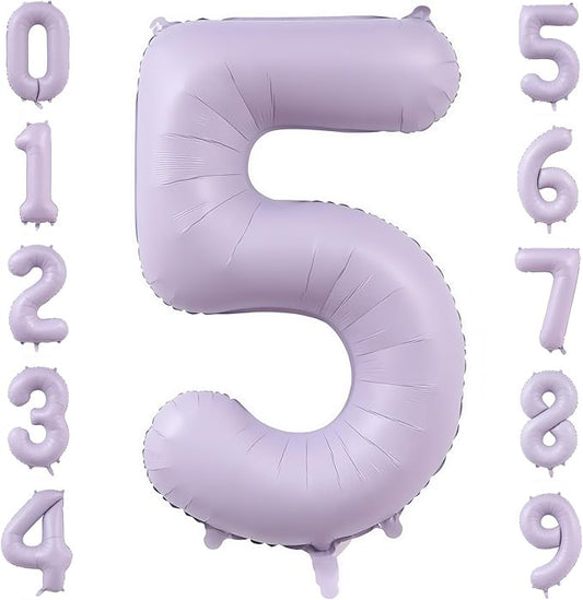 Pastel Purple 5 Number Balloons,40 Inch Light Purple 5 Balloons Large Helium Foil Mylar Purple Number 5 Balloon for Birthday Party Anniversary Decorations