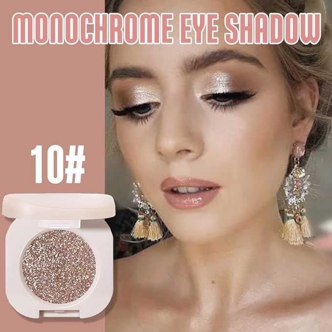 Glitter Shimmer Sparkle Eyeshadow Palette Makeup for Women, Glitter Nude Shimmer Metallic Holographic Multichrome Cream Iridescent Single Monochrome Eye Shadow Makeup, 10