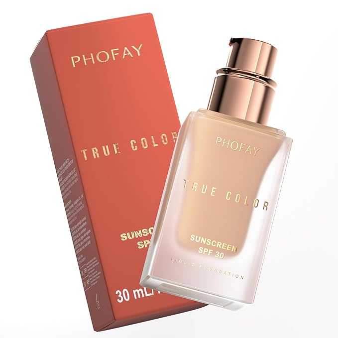 PHOFAY Matte Sunscreen Liquid Foundation SPF 30 (1.02 fl oz) - Long-Wearing Oil-Control, Concealing & Non-Greasy Buildable Coverage, Suitable for Most Skin Types, Daily & Outdoor Use (02#)