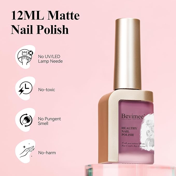 Matte Nail Polish, Air Quick Dry Nail Lacquer Matte Finish Effect, Long Lasting & Fast Drying Nail Pigment Velvet Nail Polish For Nail Art, Purplish Red12ml