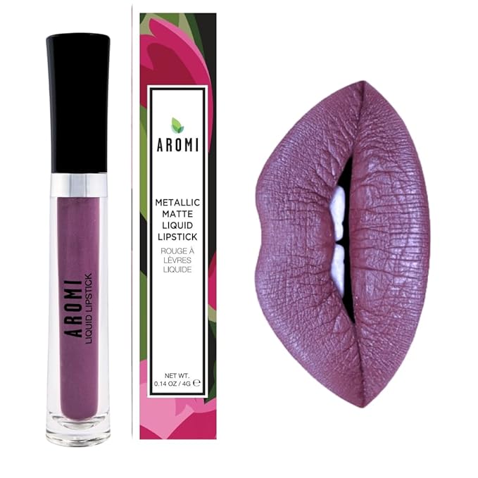 Aromi Metallic Liquid Lipstick | Long-lasting Lip Color for Women with Shimmery Finish, Dark Purple Shade, Waterproof, Vegan (Vulgar Violet)