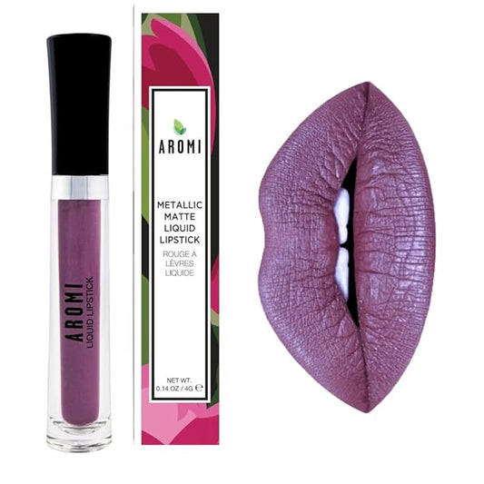 Aromi Metallic Liquid Lipstick | Long-lasting Lip Color for Women with Shimmery Finish, Dark Purple Shade, Waterproof, Vegan (Vulgar Violet)