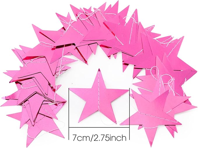 Patelai 78 Feet Glitter Star Garland Banner Decoration Hanging String Star New Year Eve Party Supplies Gold Black Party Decor for 2026 New Year Valentines Wedding Birthday (Pink)