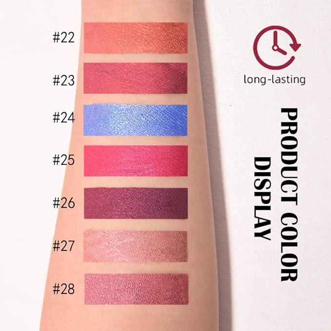 evpct Dark Purple Red Metallic Glitter Lip Liner and Lipstick Combo Lip Gloss Stain Set Makeup for Women Long Lasting Waterproof 24, Non Stick Cup Metal Shine Shimmer Iridescent Liquid Lipstick 26