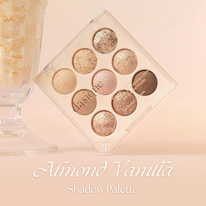 dasique Shadow Palette #21 Almond Vanilla l Vegan, Cruelty-Free l 9 Blendable Shades in Smooth Matte and Shimmer Finishes with Gorgeous Pearls