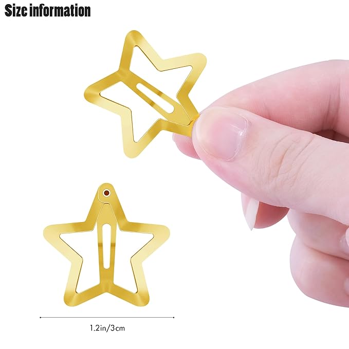 Star Hair Clips 2000s Y2K Snap Hair Barrettes Non Slip Star Hair Accessories Black Gold Silver Metal Hair Clips for Girls Women -15 PCS 1.18"