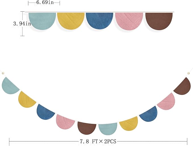 2 Sets of Boho Half Round Banner 20Pcs Nursery Garland Flags Retro Colored Fabric Linen Semicircle Streamers for Kids Birthday Baby Shower Classroom Baby Room Decor Boho Wedding Party Decorations