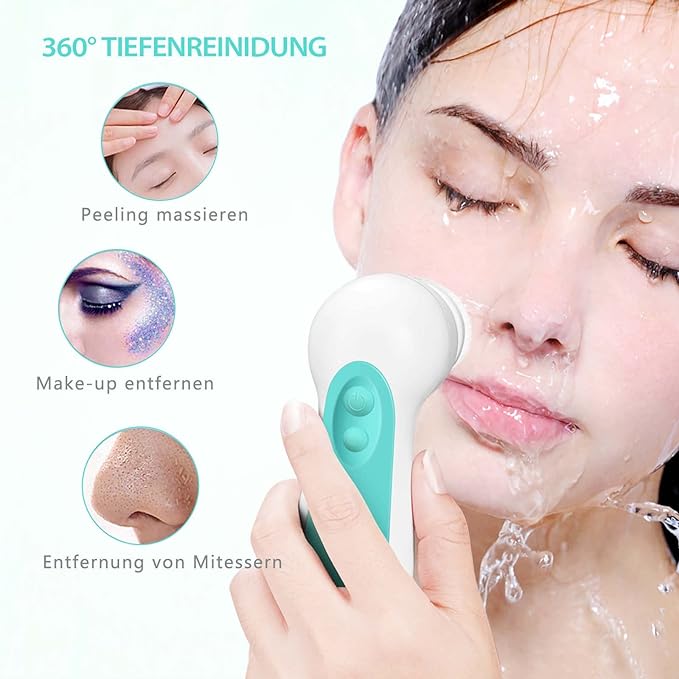 Waterproof Facial Cleansing Spin Brush Set with 5 Exfoliating Brush Heads - Electric Face Scrubber Cleanser Brush by CLSEVXY - Face Brush for Gentle Exfoliation and Deep Scrubbing