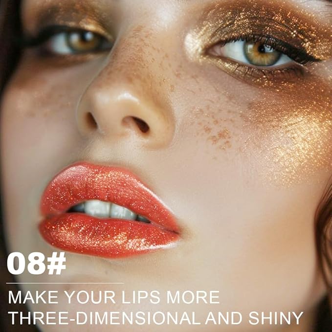 Orange Metallic Lipstick for Women,Lightweight Non-Drying Shimmer Frosted Lipsticks,Glitter Lip Gloss Stain Long Lasting Waterproof No Smudge Proof No Transfer 12 Hour,Cruelty-Free Makeup