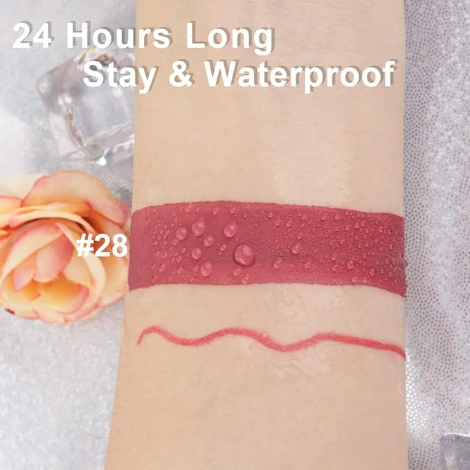 2pcs Matte Mauve Neutral Lip Liner and Lipstick Makeup Set, Liquid Lipstick 24H and Lip Liner Set Matt Liquid Lips Make Up Waterproof Long Lasting High Impact Color Lipstick Matte Kit（#28）