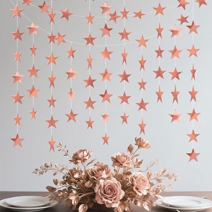 Rose Gold Shining Star Hanging Garland Rose Gold Hanging Sparkling Star Streamer Glitter Bunting Banner Twinkle Backdrop for Wedding Baby Shower Birthday Christmas Decorations 40 Feet